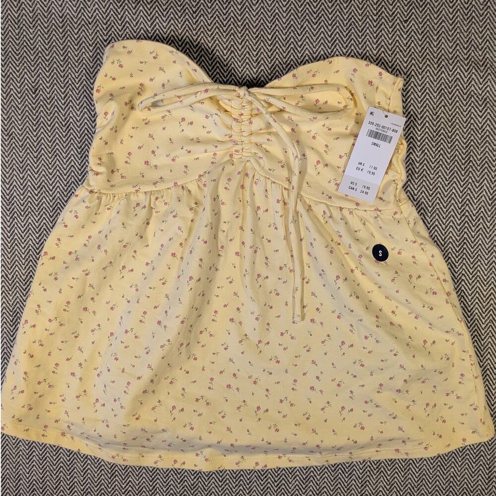 NWT Hollister Butter Yellow Floral Strapless Babydoll (S) Coquette Soft Girl Y2K
